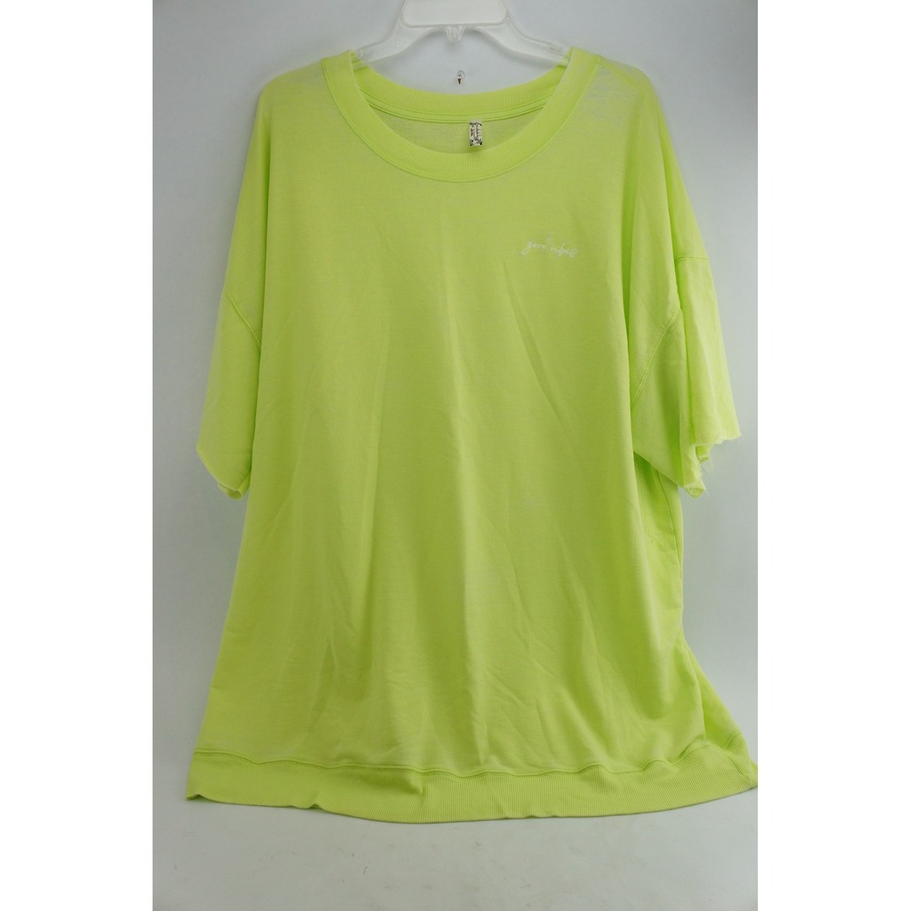 Free People Sleep T Shirt Size M Neon Green Good Vibes Short Sleeve Good